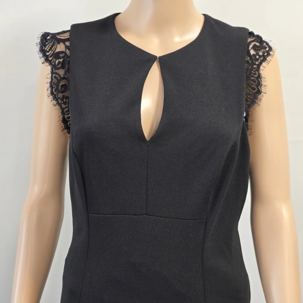 Laura Elegant Black Lace Trim Dress Size 10 Bow And Lace Embellishment - Picture 3 of 10